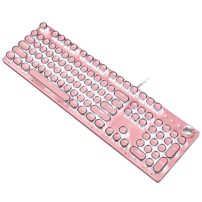 Steampunk style ABS electroplated keycaps with radium carved characters in four colour options Black Blue Pink White
