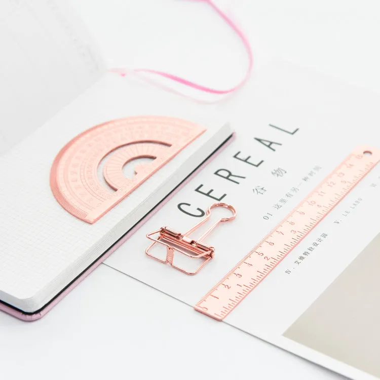 Stainless steel ruler set with protractor, triangle plate, and ruler in transparent pocket