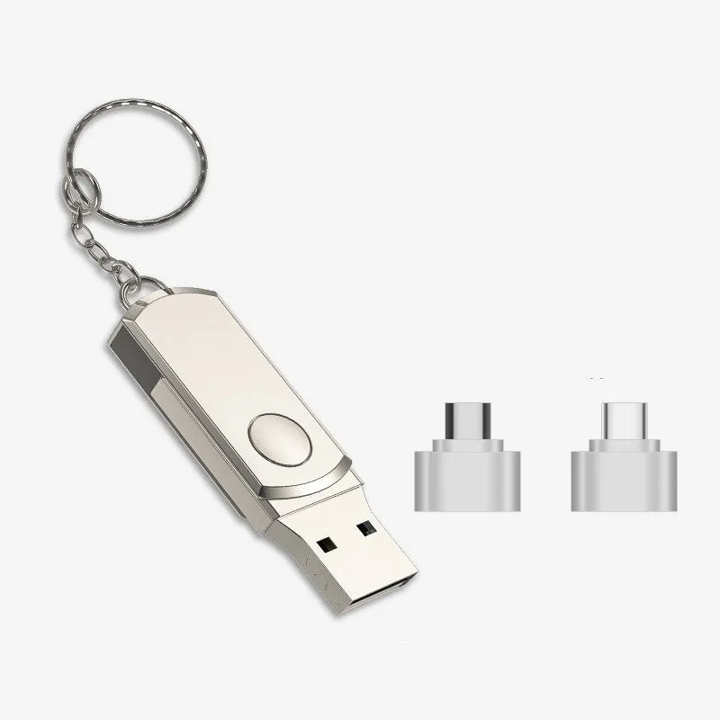 Metal USB flash drive for iPhone in Gold, 128GB or 256GB capacity, compact and portable