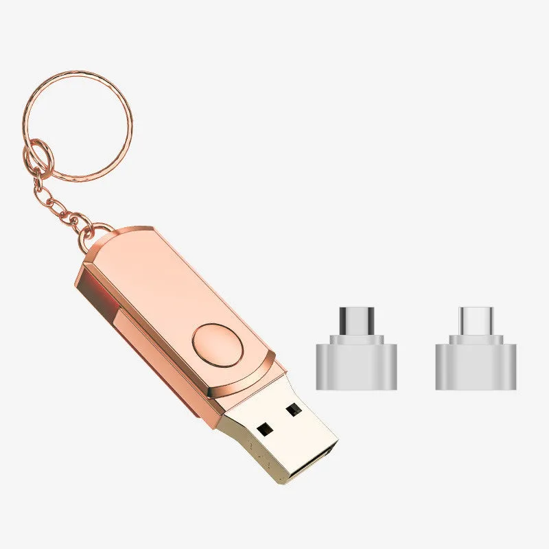 Metal USB flash drive for iPhone in Gold, 128GB or 256GB capacity, compact and portable