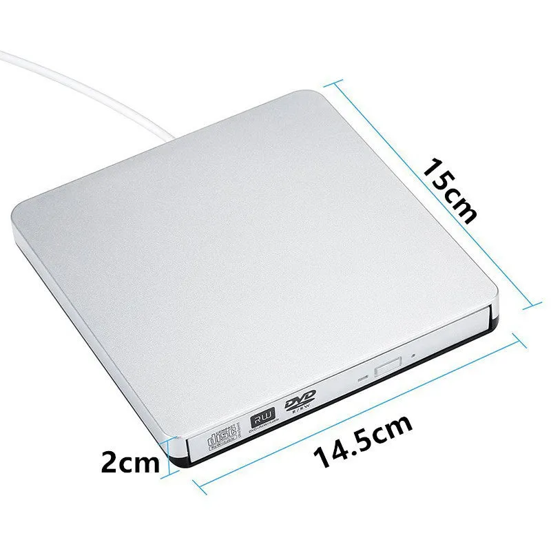 External USB 3.0 DVD burner tray-loading optical drive in black with silver black wire rod