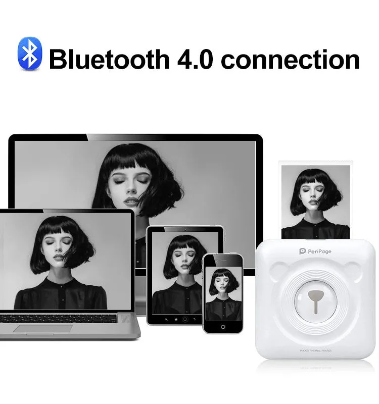 Mini Bluetooth wireless thermal printer for photos and stickers, white colour, compact size
