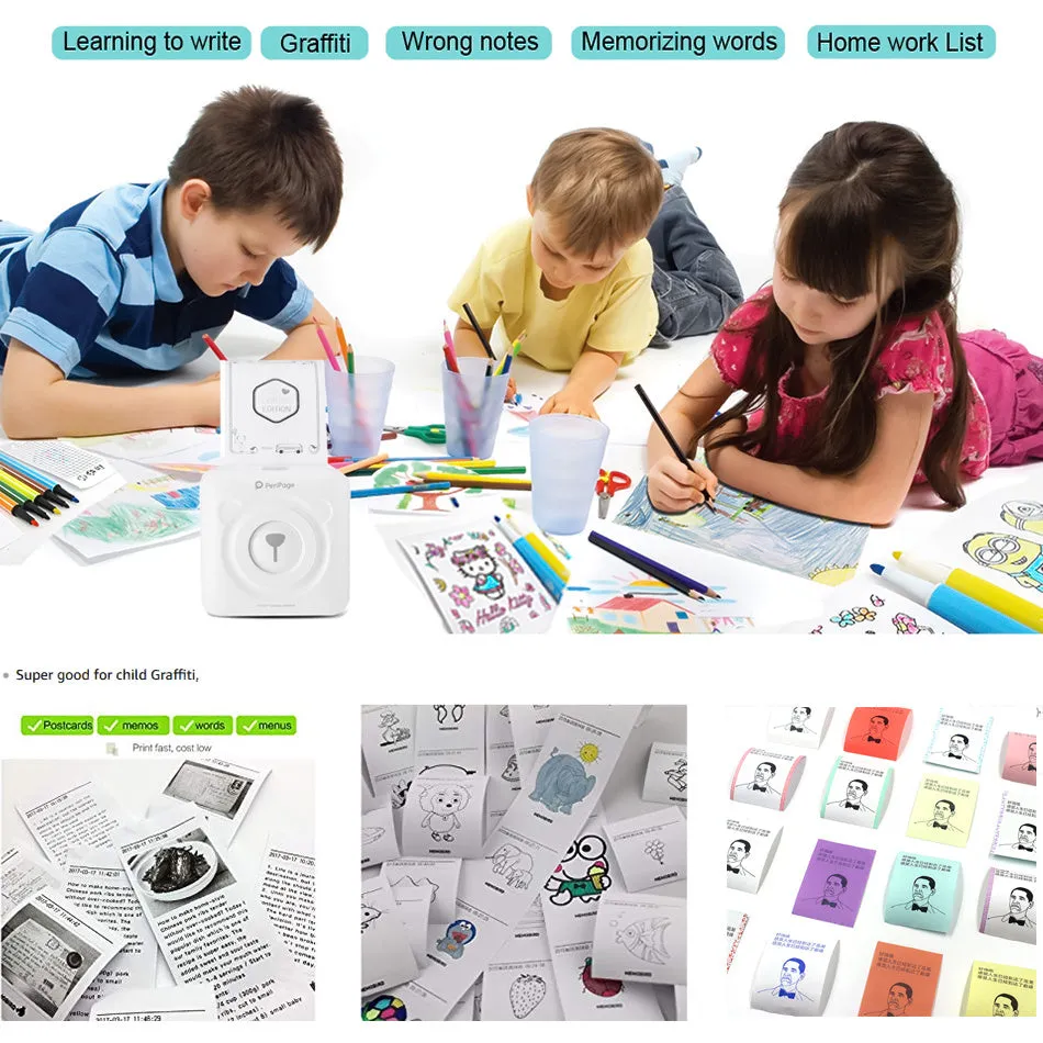Mini Bluetooth wireless thermal printer for photos and stickers, white colour, compact size