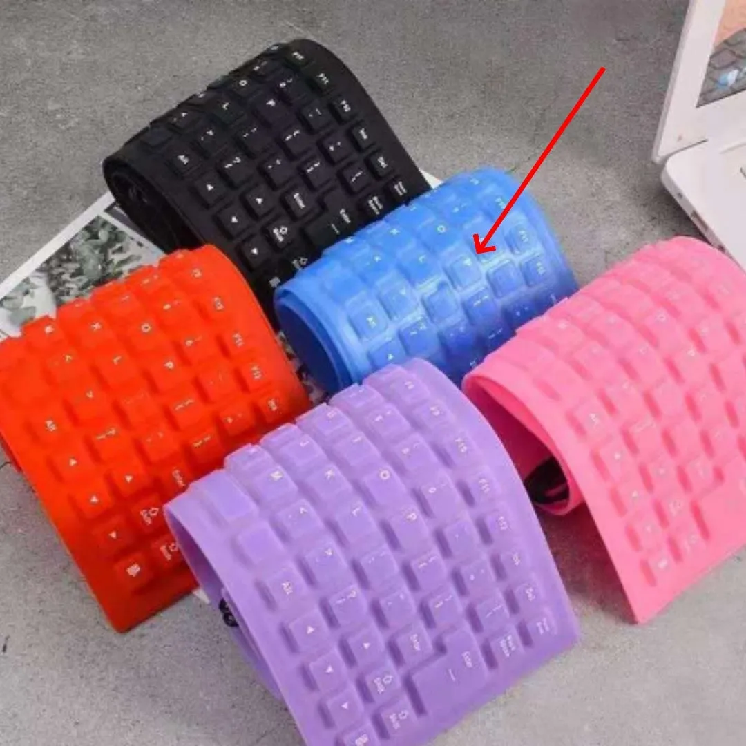 85 key wired silicone mute soft folding keyboard in pink with USB cable