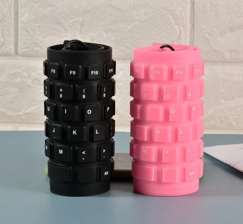 85 key wired silicone mute soft folding keyboard in pink with USB cable