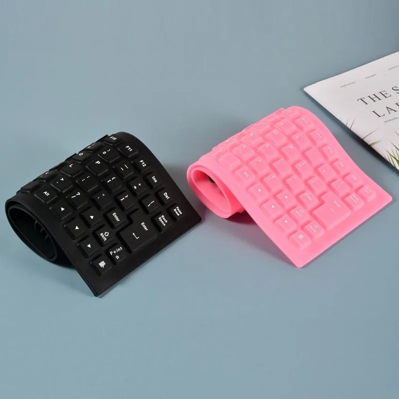 85 key wired silicone mute soft folding keyboard in pink with USB cable