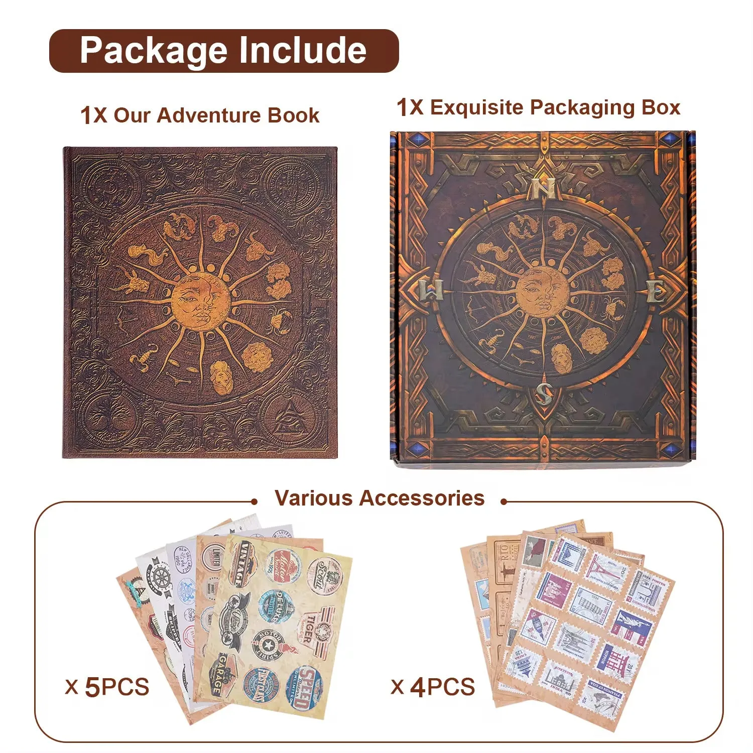 132-page DIY retro photo album with gold constellation cover and craft paper pages