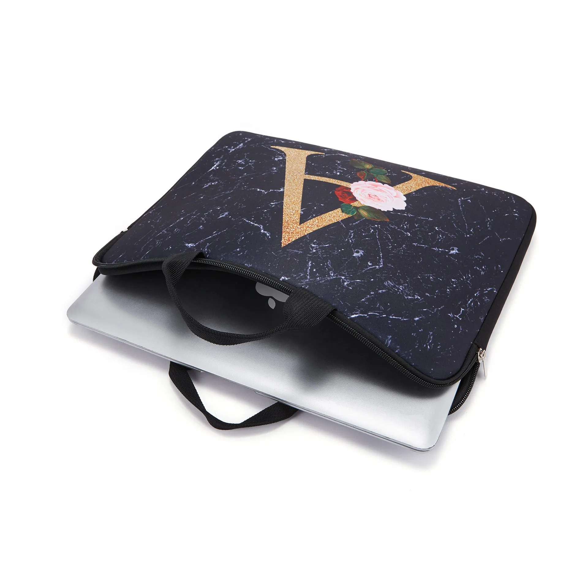 Purple laptop bag with printed character pattern, anti-cutting protective sleeve for 15.6 inch laptop