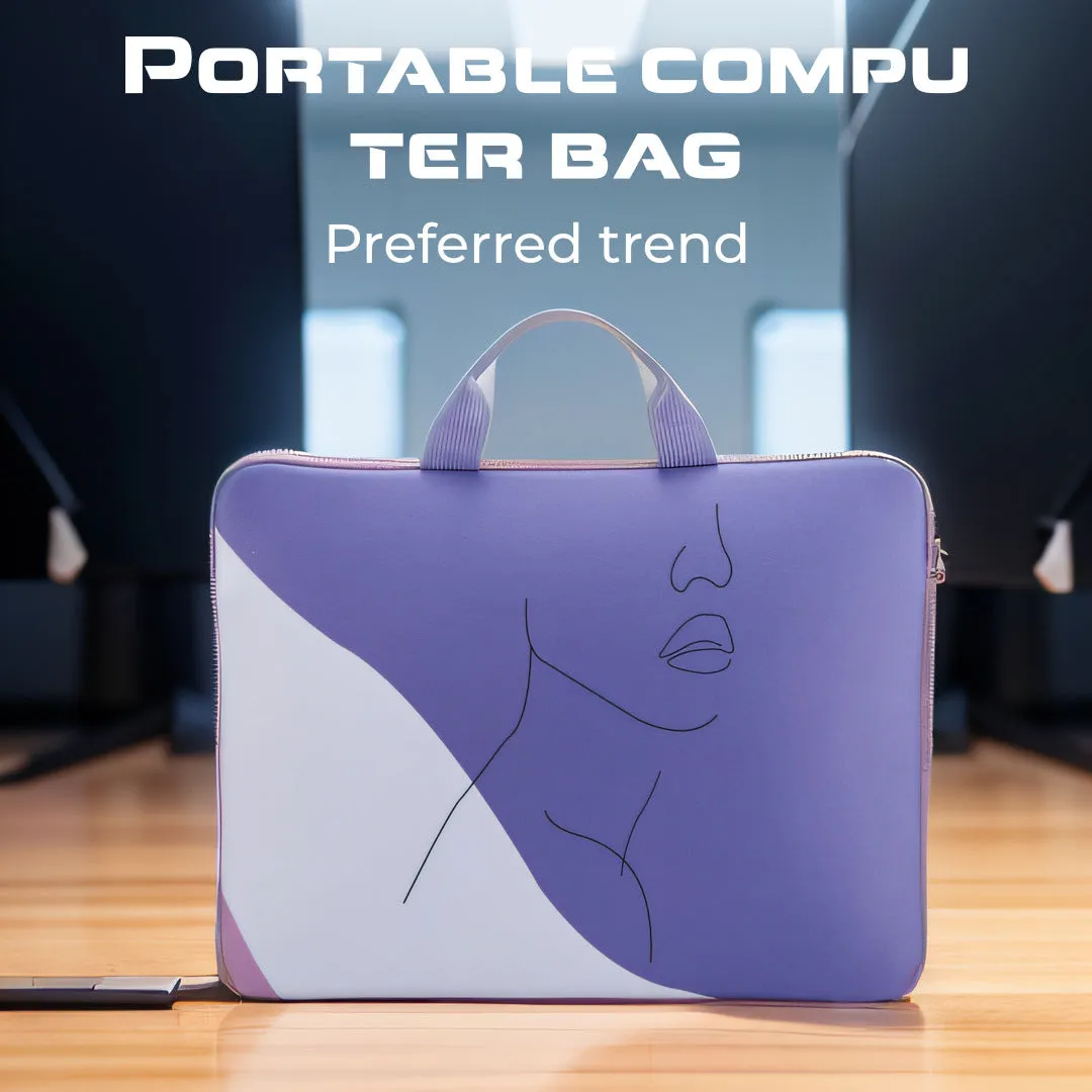 Purple laptop bag with printed character pattern, anti-cutting protective sleeve for 15.6 inch laptop