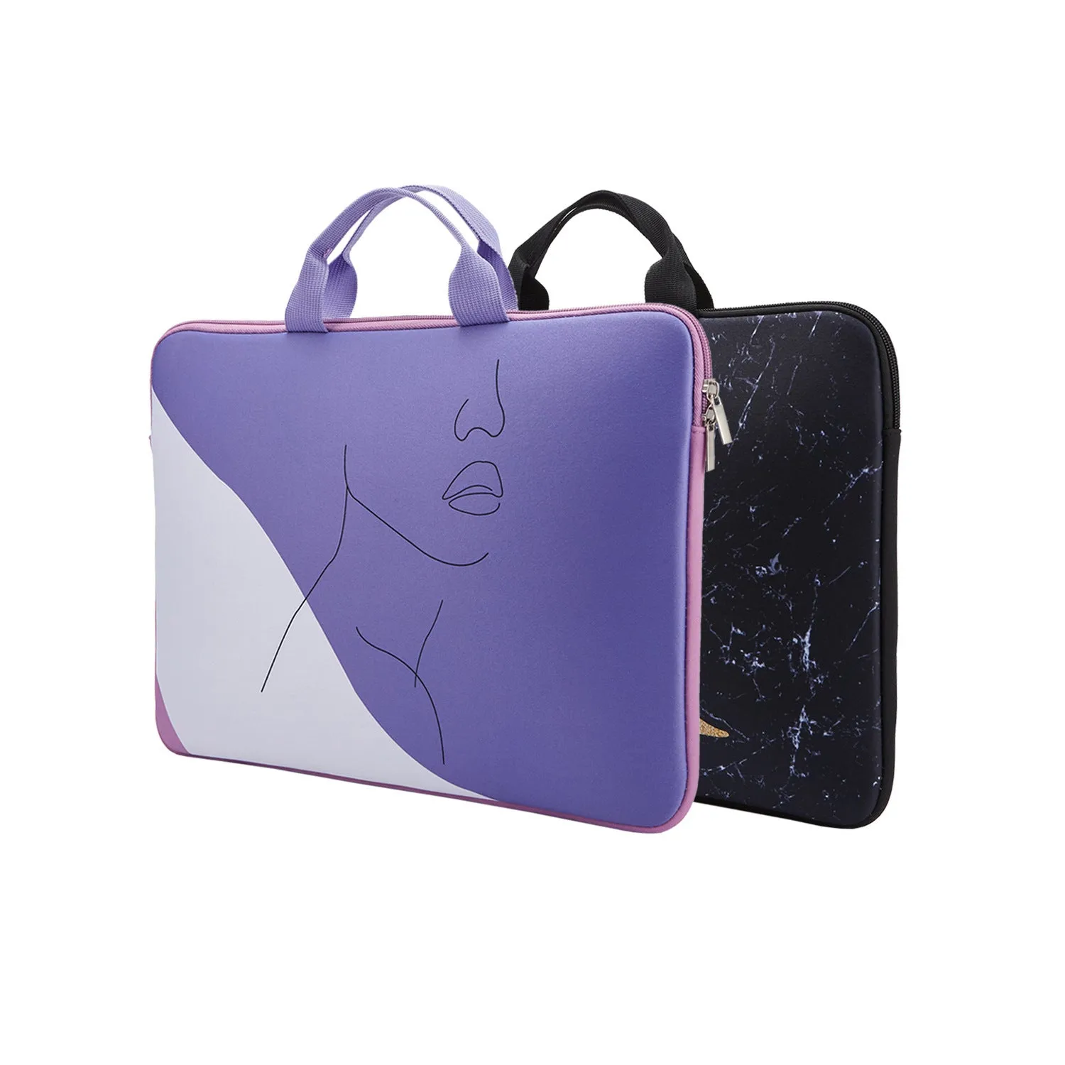 Purple laptop bag with printed character pattern, anti-cutting protective sleeve for 15.6 inch laptop