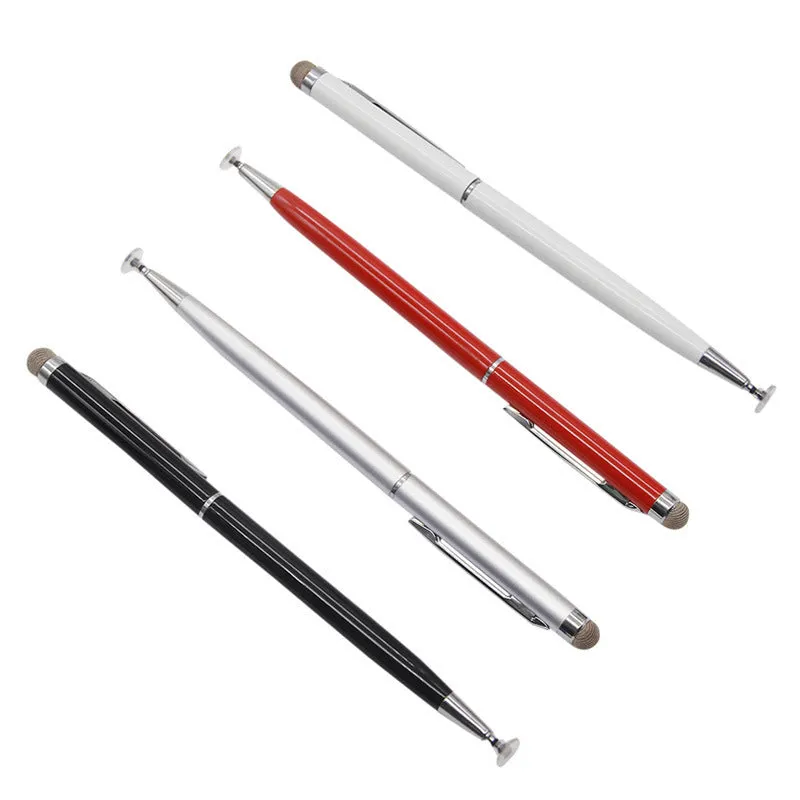 2-in-1 metal capacitive stylus with cloth and handwriting tips in black on white background