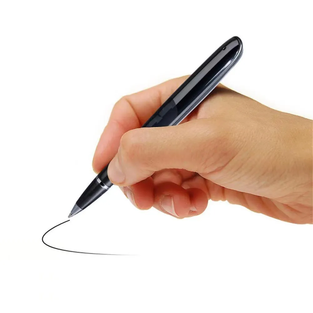 Black and silver lossless audio recording pens with OLED display screens and zinc alloy shells.