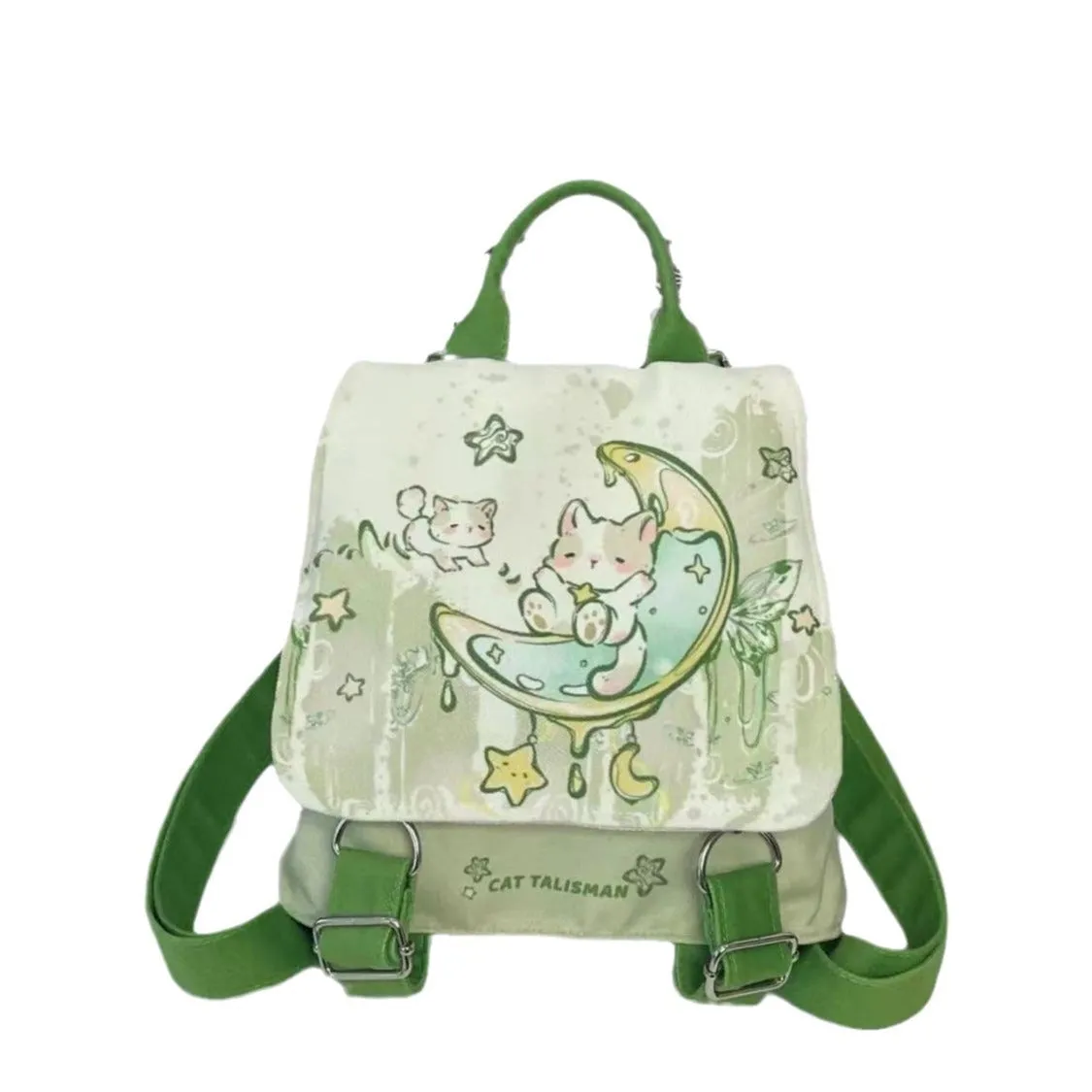 Mint Mambo green cute polyester backpack with spliced design, external sandwich pocket, 23x10x25cm size