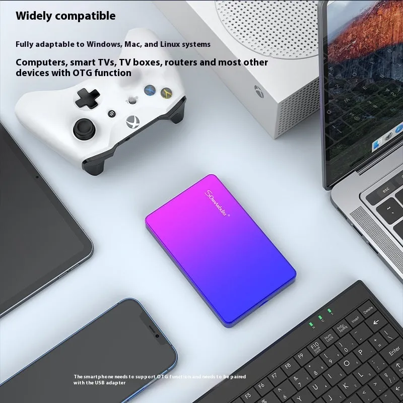 Purple external hard drive 1TB with leather carry bag and data cable
