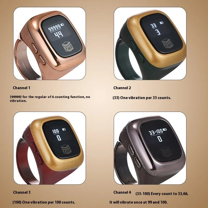 Electronic counter with digital display showing numbers and text, available in multiple colours and band width sizes