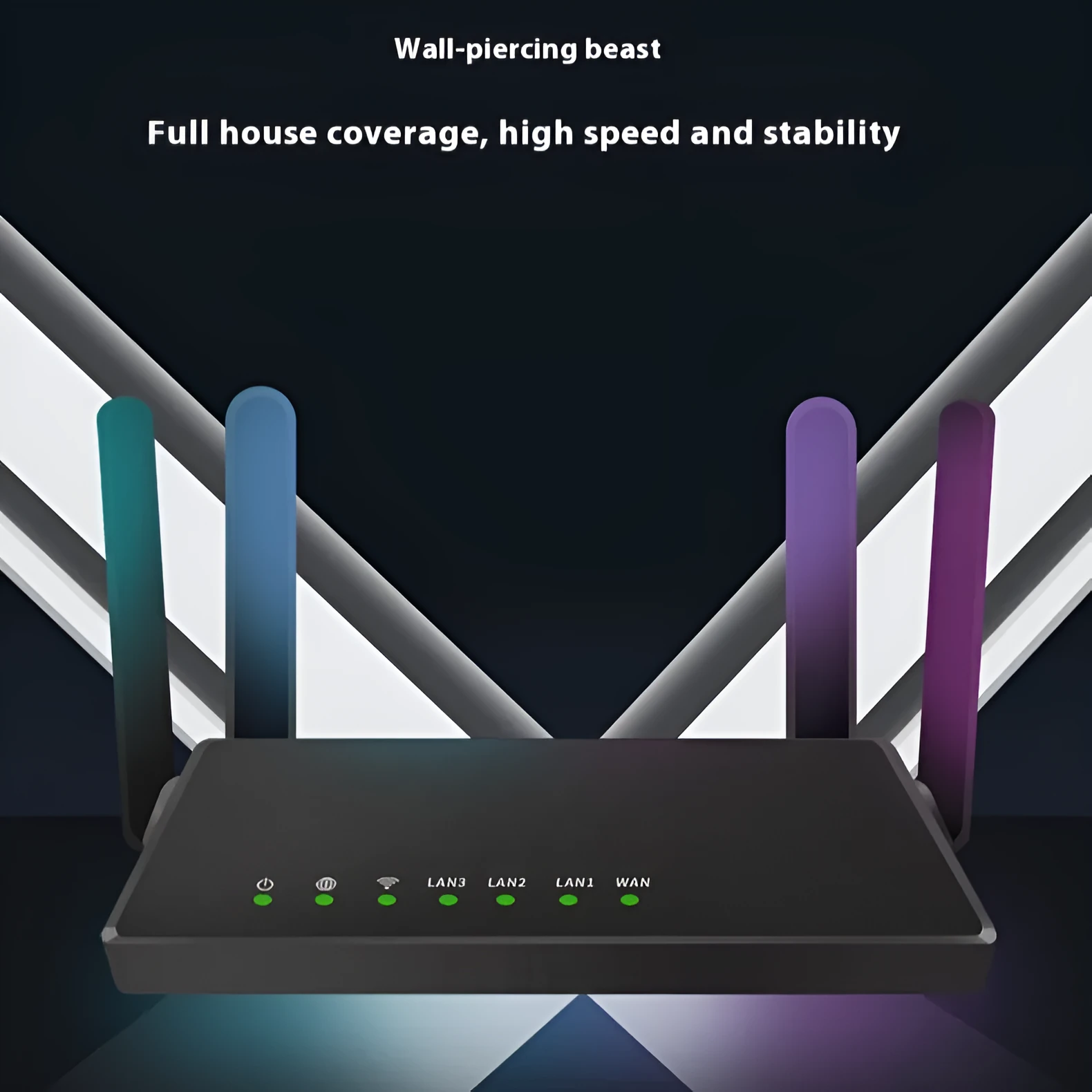 Home 300Mbps wireless router in white with through-wall signal, compact 26x6x6cm size, UK plug adaptor