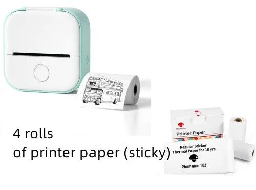 Portable mini thermal label printer in white, 87mm by 90mm by 40mm, with Bluetooth connectivity and inkless printing