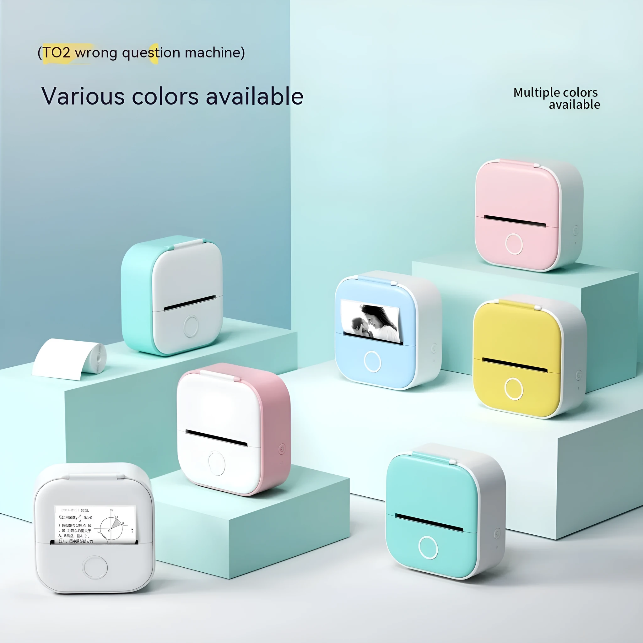 Portable mini thermal label printer in white, 87mm by 90mm by 40mm, with Bluetooth connectivity and inkless printing