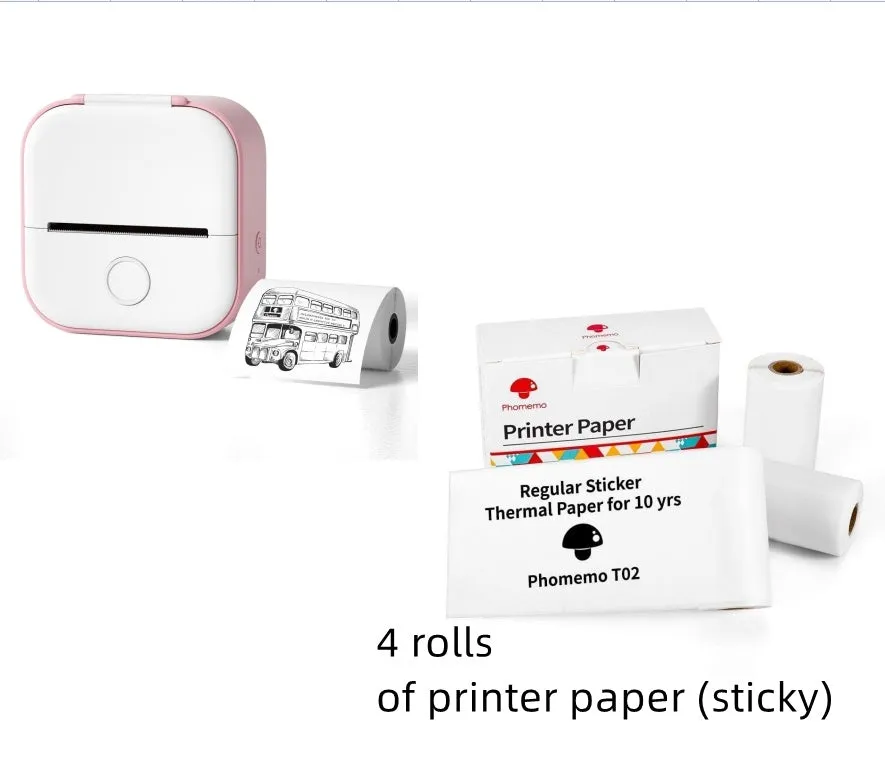Portable mini thermal label printer in white, 87mm by 90mm by 40mm, with Bluetooth connectivity and inkless printing