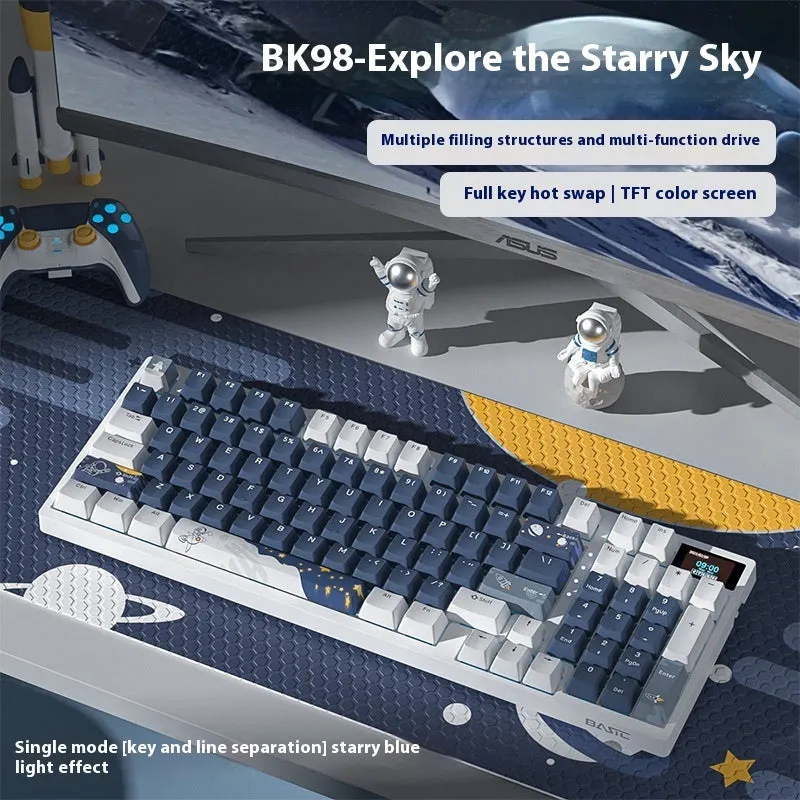 Wireless mechanical keyboard with three-mode Bluetooth, 88-98 keys, RGB backlight, hot swap switches, and colour screen display