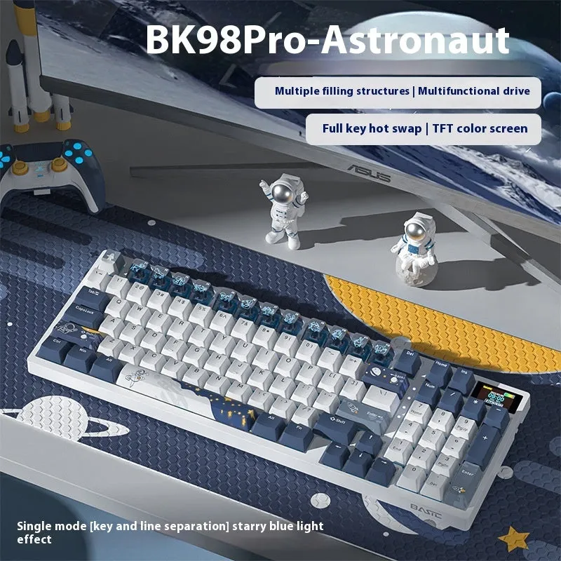 Wireless mechanical keyboard with three-mode Bluetooth, 88-98 keys, RGB backlight, hot swap switches, and colour screen display
