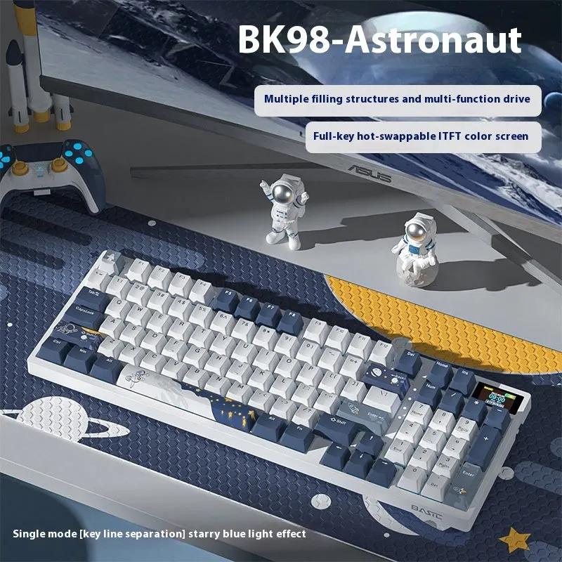 Wireless mechanical keyboard with three-mode Bluetooth, 88-98 keys, RGB backlight, hot swap switches, and colour screen display