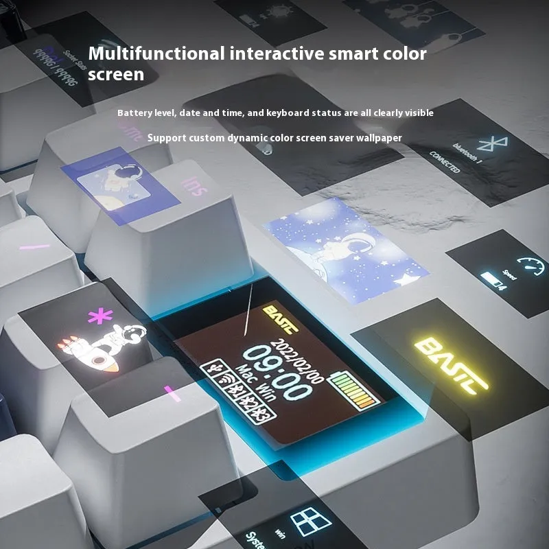 Wireless mechanical keyboard with three-mode Bluetooth, 88-98 keys, RGB backlight, hot swap switches, and colour screen display