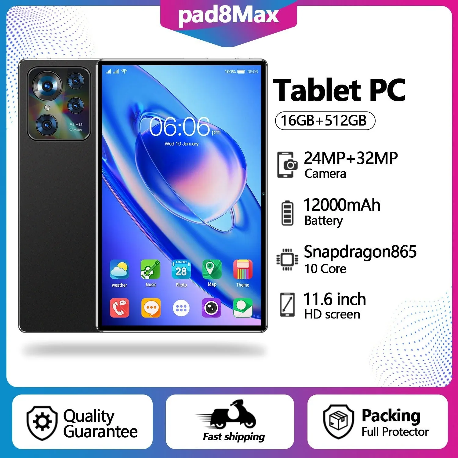 10-inch Tablet PC Smart Call Google Edition with 10.1-inch screen in Black colour