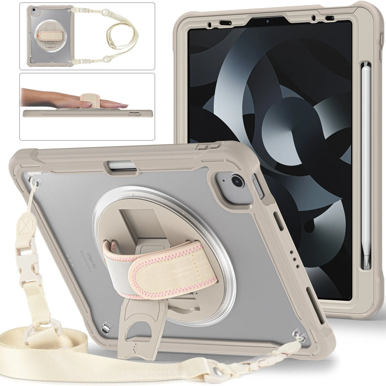 iPad Mini 6 tablet case 8.3-inch rotating bracket black colour PC TPU protective cover with lanyard