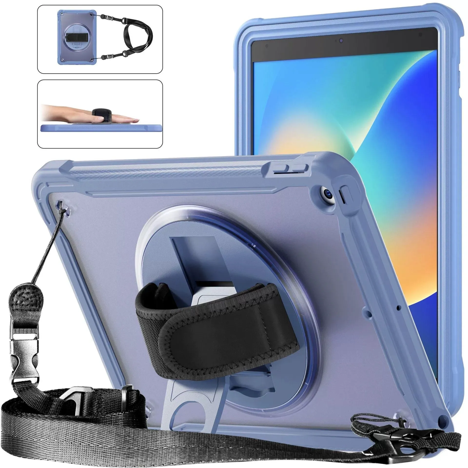 iPad Mini 6 tablet case 8.3-inch rotating bracket black colour PC TPU protective cover with lanyard