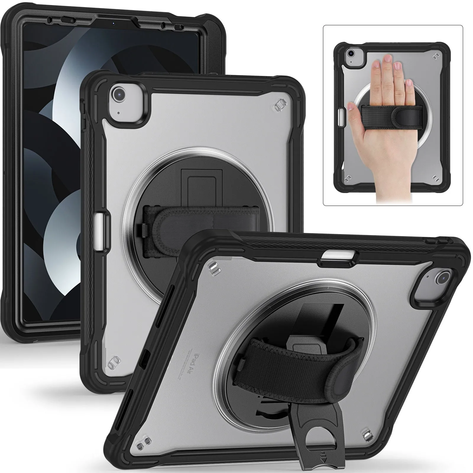 iPad Mini 6 tablet case 8.3-inch rotating bracket black colour PC TPU protective cover with lanyard