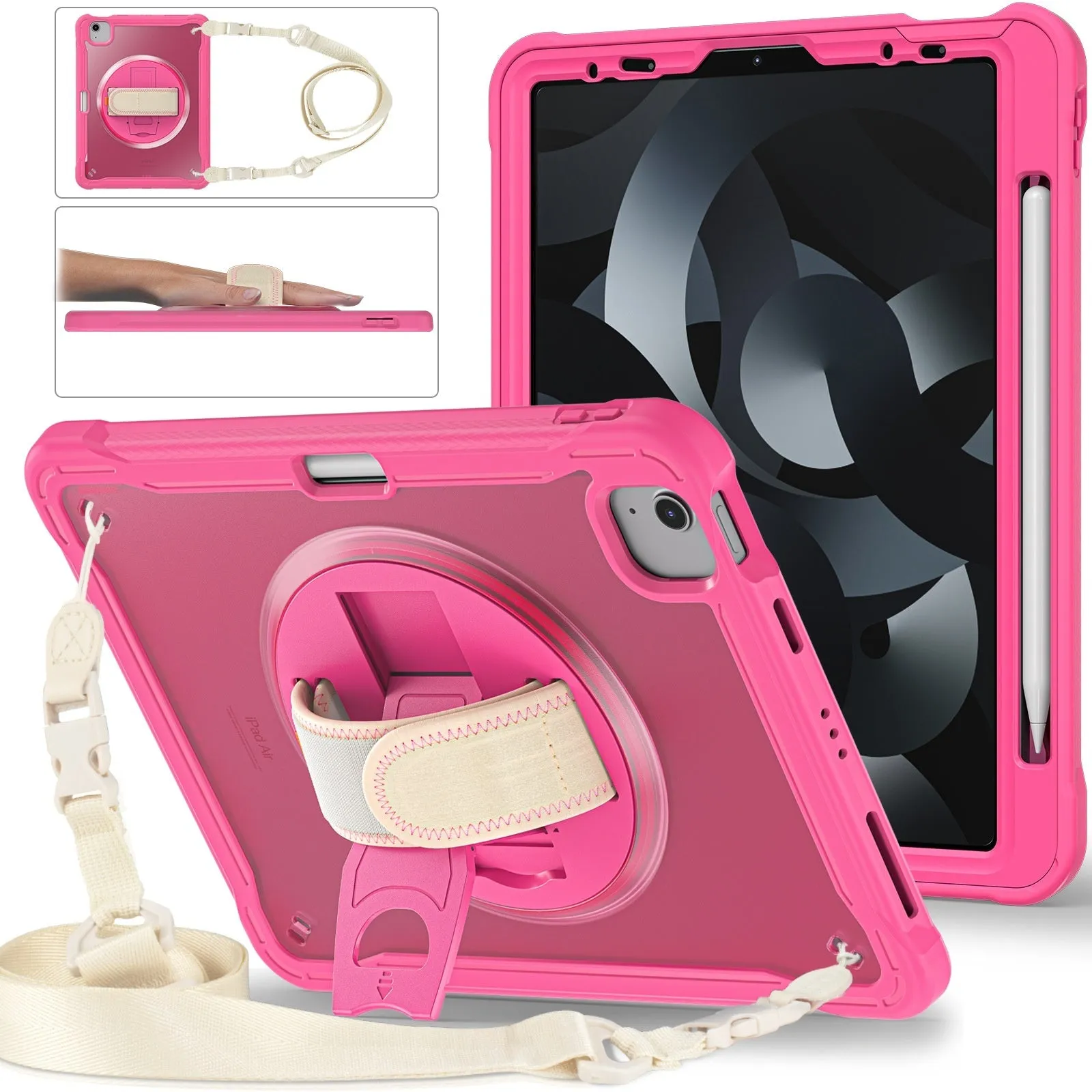 iPad Mini 6 tablet case 8.3-inch rotating bracket black colour PC TPU protective cover with lanyard