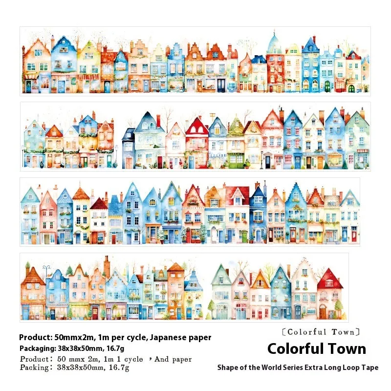 World Shape Series Life Landscaping Journal Stickers set with 4 style options on a 2-metre PET roll. London Street View, City Travelers, Colorful Town, Every Day.