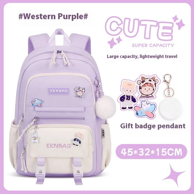 Pink waterproof school backpack set for girls with matching pencil case and tuition bag on a white background.