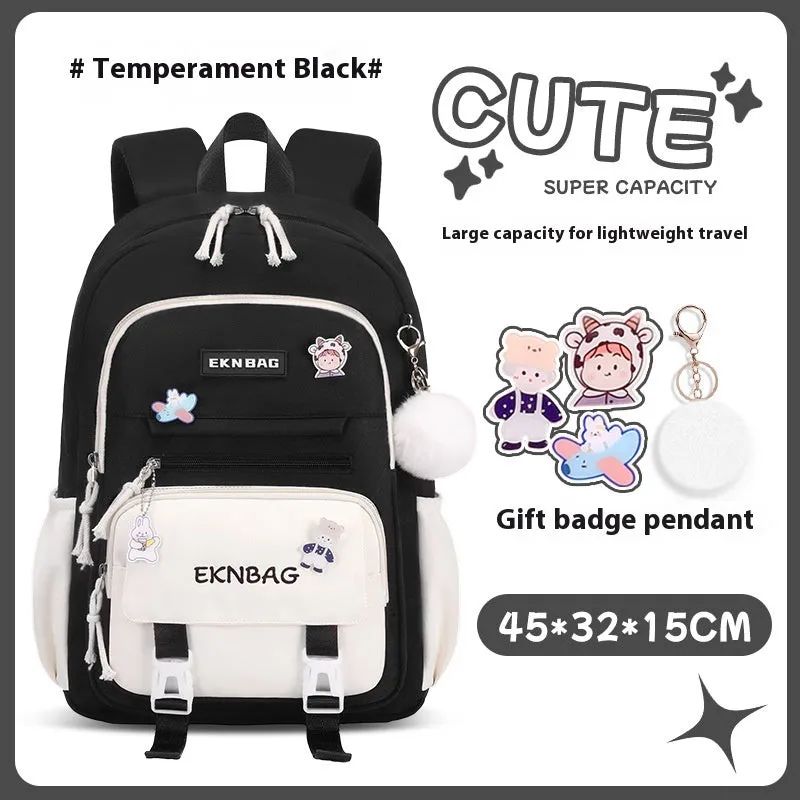 Pink waterproof school backpack set for girls with matching pencil case and tuition bag on a white background.