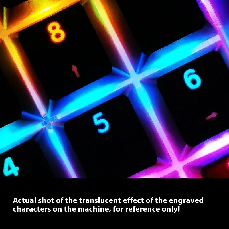 Sky blue gradient PBT key cap set with luminous positive engraving on a mechanical keyboard