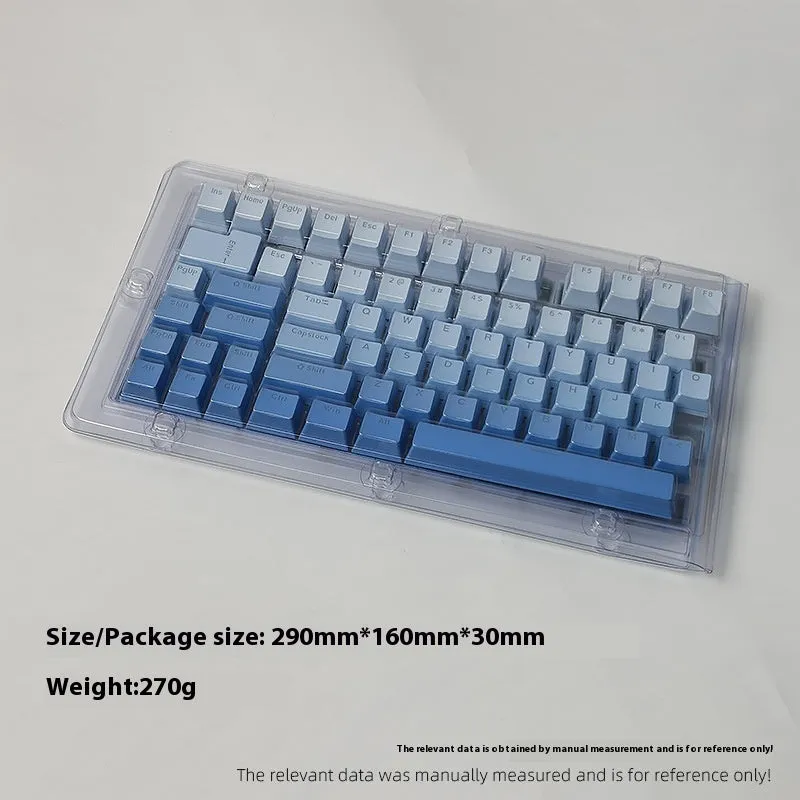Sky blue gradient PBT key cap set with luminous positive engraving on a mechanical keyboard
