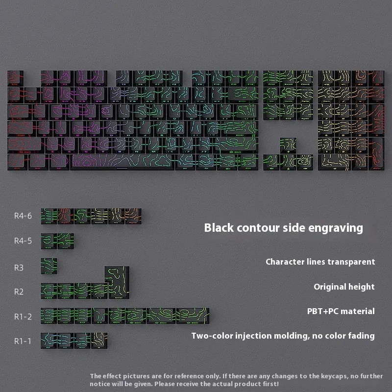 Contour line crack pattern luminous key cap set for mechanical keyboards in black