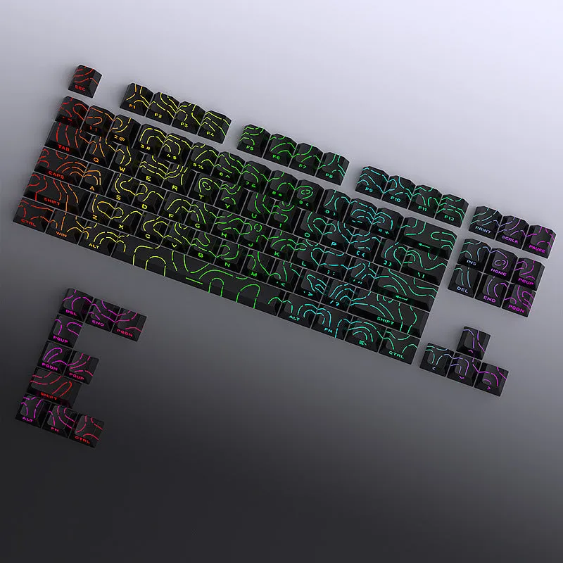 Contour line crack pattern luminous key cap set for mechanical keyboards in black