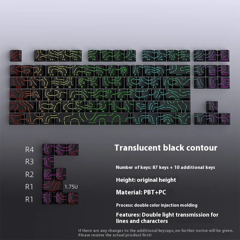 Contour line crack pattern luminous key cap set for mechanical keyboards in black