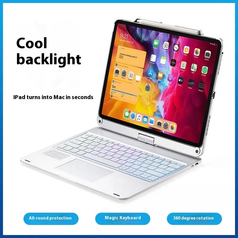 Miaocontrol Bluetooth keyboard with rotating stand for Apple iPad tablets in black, rose gold, or silver