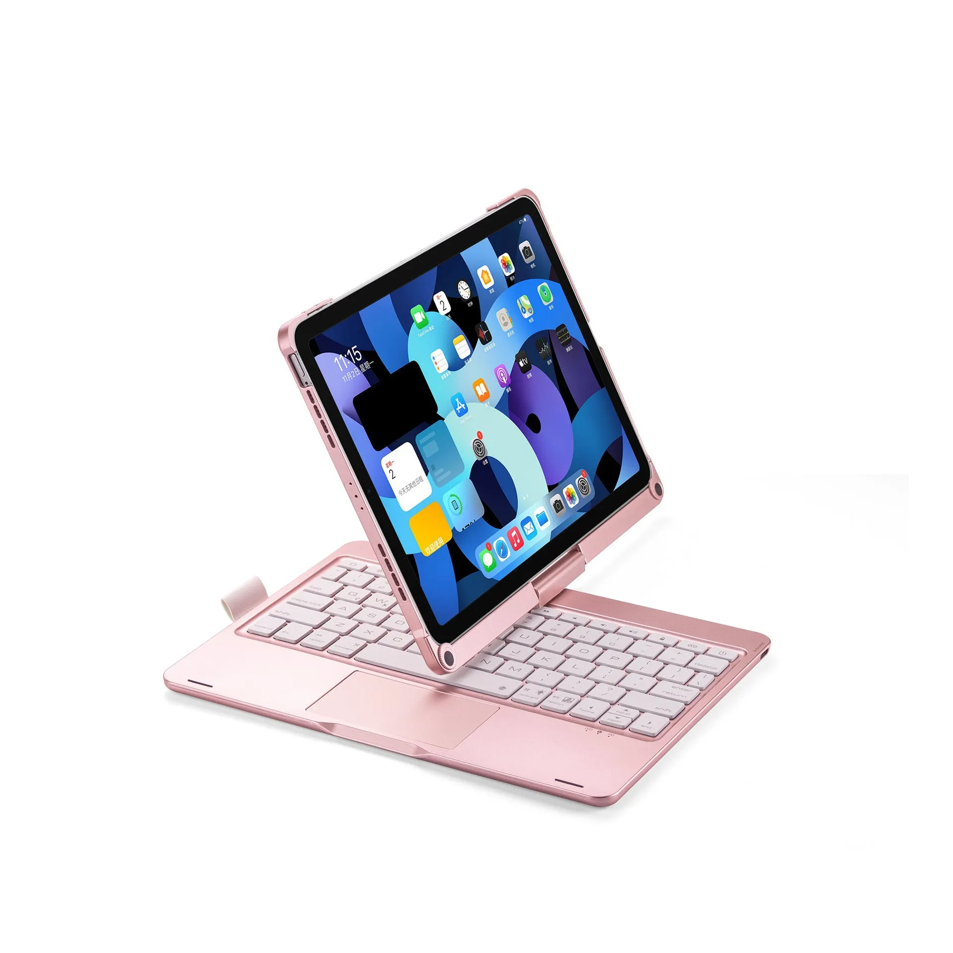 Miaocontrol Bluetooth keyboard with rotating stand for Apple iPad tablets in black, rose gold, or silver