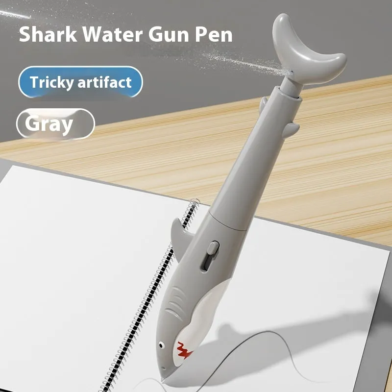 Shark Water Gun Pen in blue plastic – novelty ballpoint with water spray tip