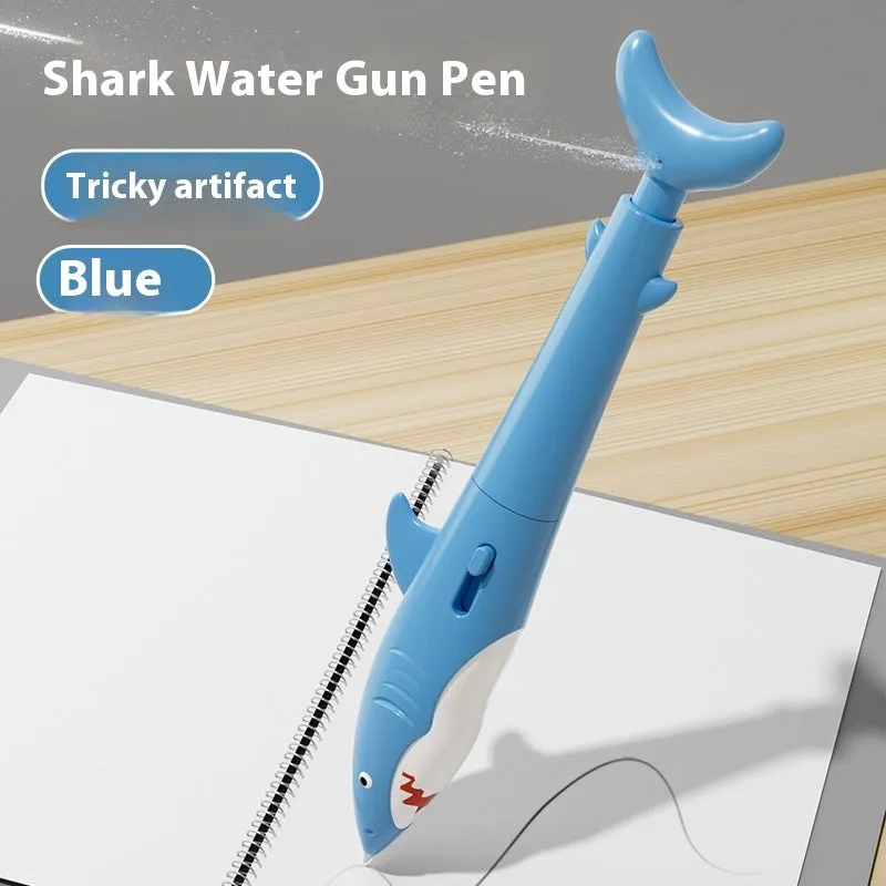 Shark Water Gun Pen in blue plastic – novelty ballpoint with water spray tip