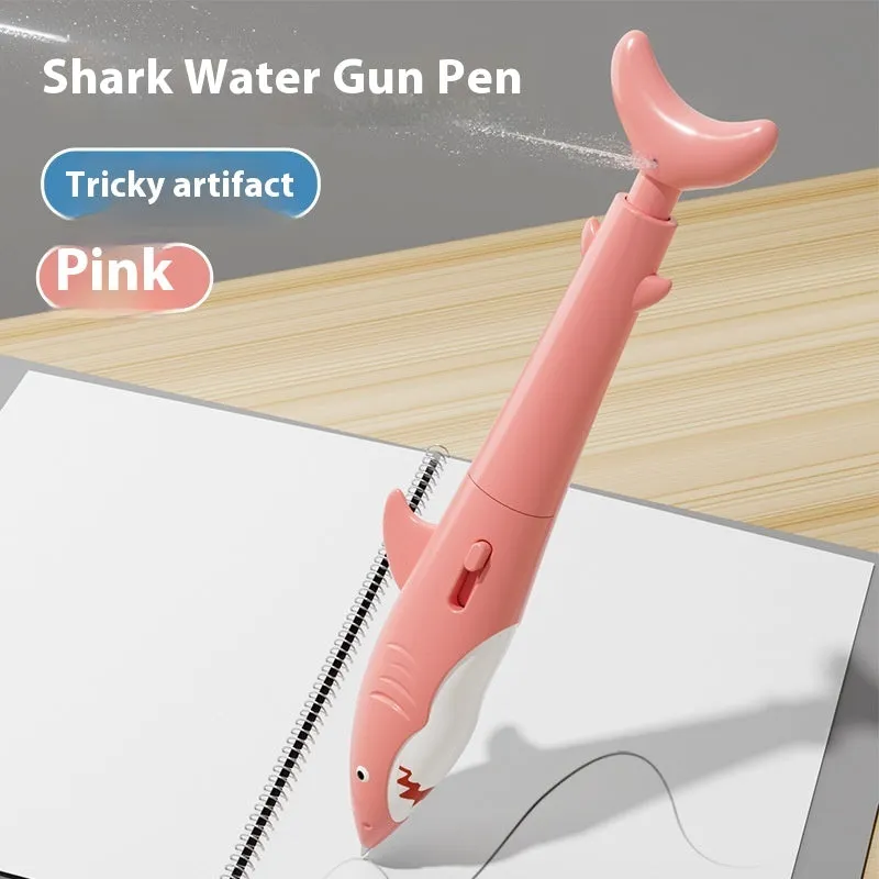 Shark Water Gun Pen in blue plastic – novelty ballpoint with water spray tip