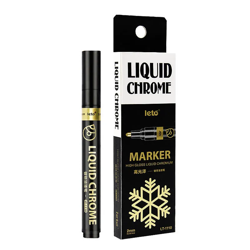 Metal chrome plated mirror marker pen with waterproof sun-resistant ink in rose gold finish