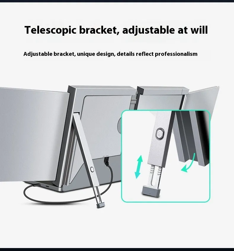 Portable display IPS panel 1920x1080 Silver Gray with USB-C and MINI HDMI cables on desk