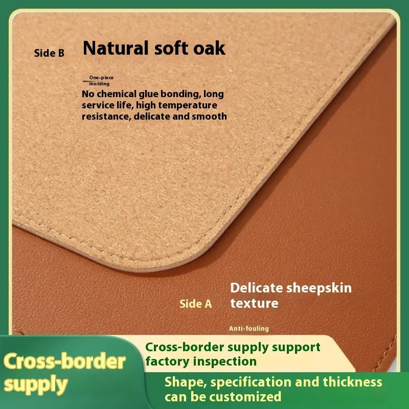 Cork leather thickened PVC mouse pad desk protector in orange on a desk showing mouse and keyboard