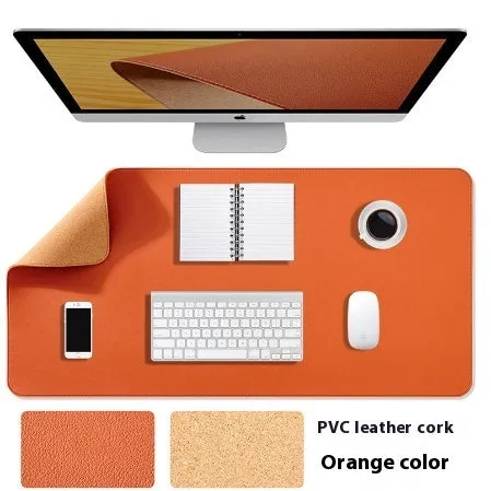 Cork leather thickened PVC mouse pad desk protector in orange on a desk showing mouse and keyboard