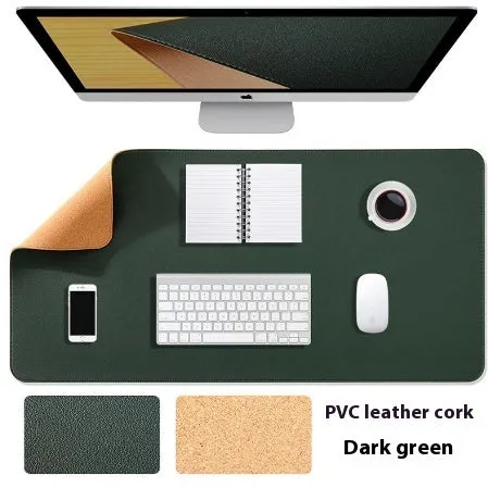 Cork leather thickened PVC mouse pad desk protector in orange on a desk showing mouse and keyboard